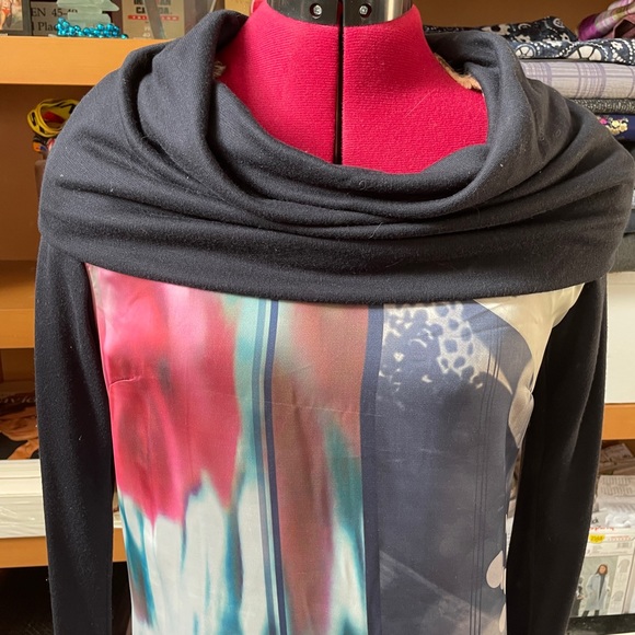 Cowl Neck Tunic or Dress with Watercolor Print Front - Picture 2 of 6